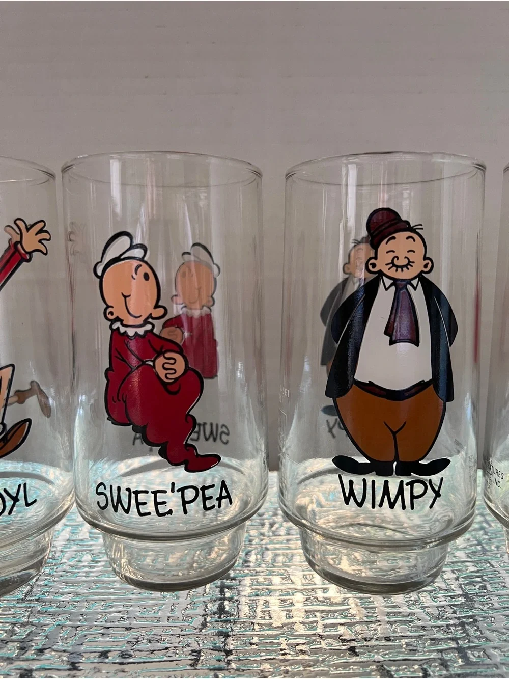 Popeye 1975 Coca Cola Kollect-A-Set Glasses Complete 6 Piece Set Mint Vintage